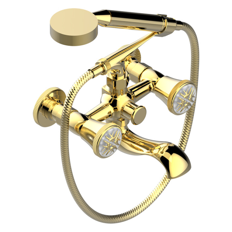 THG HIRONDELLES GOLD STAMPED Смеситель для ванны, настенный, с ручным душем, цвет Gold color PVD