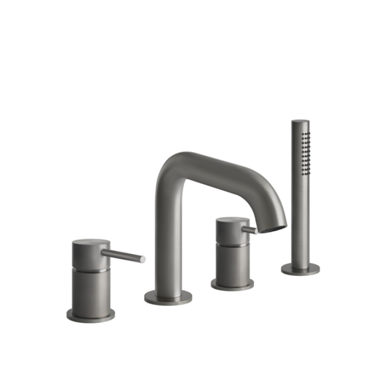 GESSI 316 Смеситель для ванны на 4 отверстия, с переключателем, изливом и шлангом 1,50 м, цвет: steel brushed