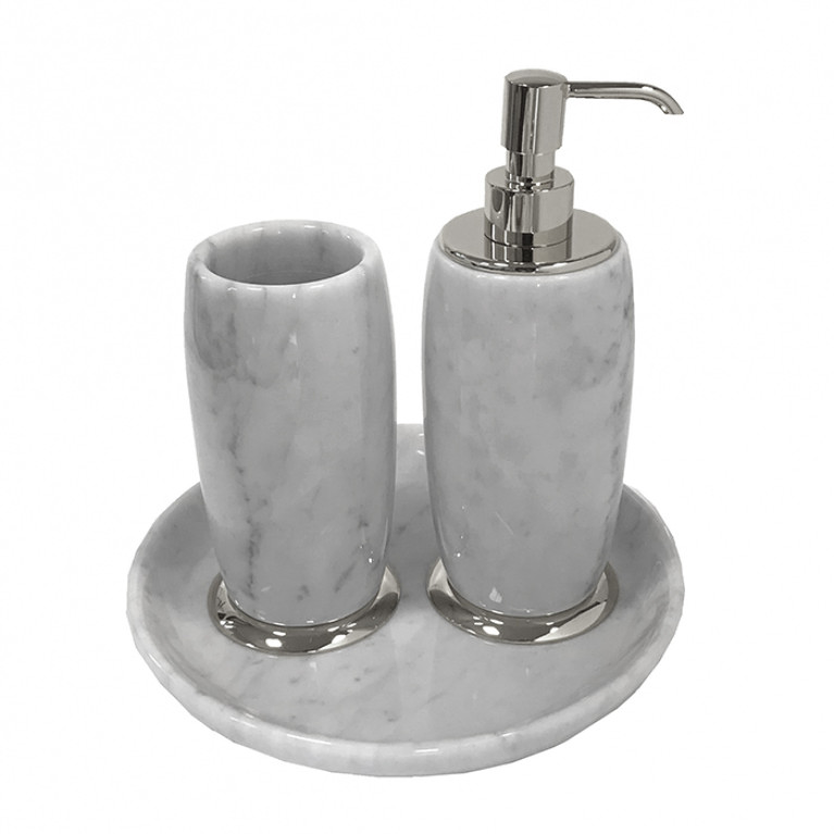 3SC Elegance MARMO Комплект: стакан, дозатор, лоток,  мрамор bianco carrara/,цвет: хром