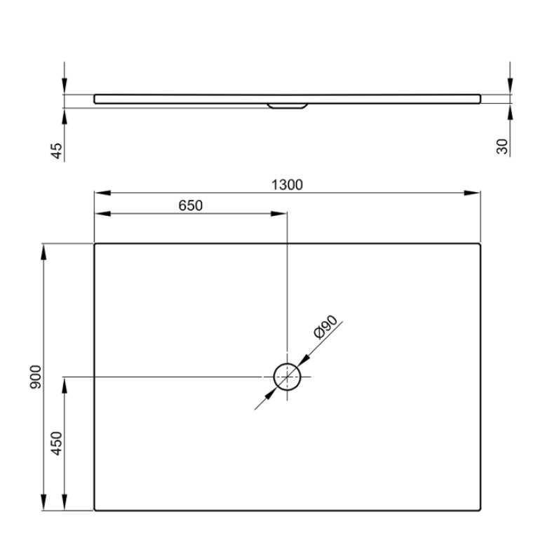 BETTE BetteFloor Душевой поддон прямоугольный 130х90 см,  D90 мм, цвет белый