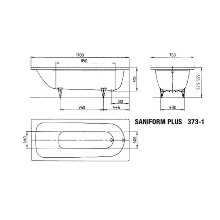 KALDEWEI SANIFORM PLUS Ваннa встраиваемая Мод.373-1 1700х750 мм., цвет: белый