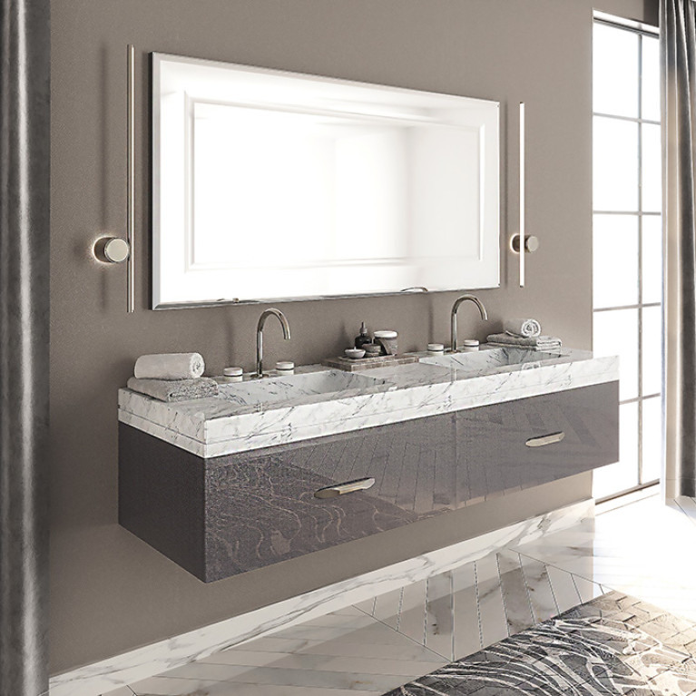 VITAGE milldue edition FOUR SEASONS Столешница мраморная 1800х560х95 мм, c 2 интегрированными раковинами, c 3 отверстиями для смесит, цвет Paonazzetto