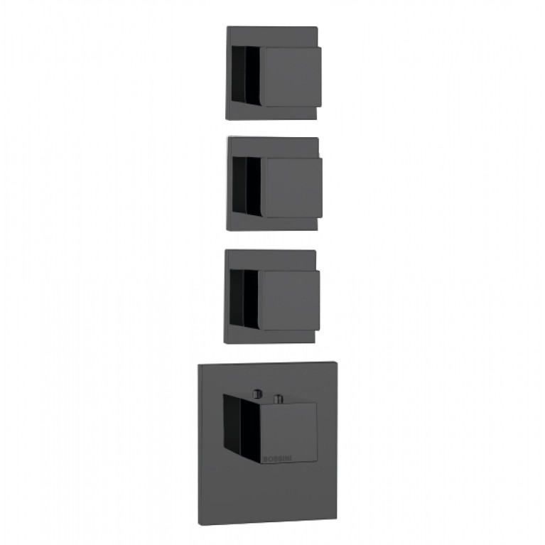 Bossini Cube Термостат для душа, встраиваемый (внешняя часть), с девиаторм/запорным вентилем на 3 - 6 выходов, уст-ка верт/гор., цвет: черный матовый