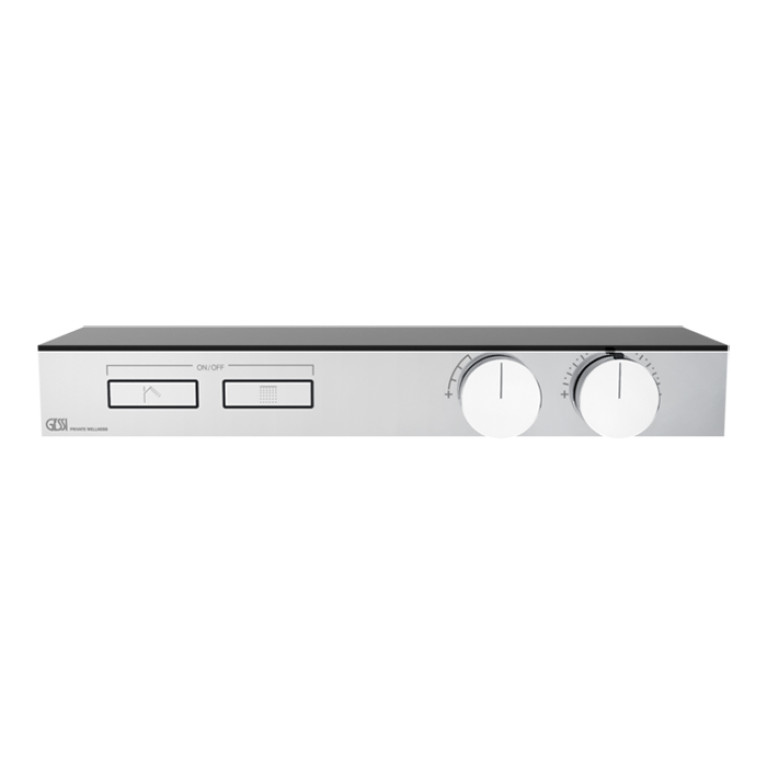 Gessi Hi-Fi Термостат для душа, с вкл. до 2 источников одновременно (внешняя часть), с полкой из черного мат. стекла, цвет: хром
