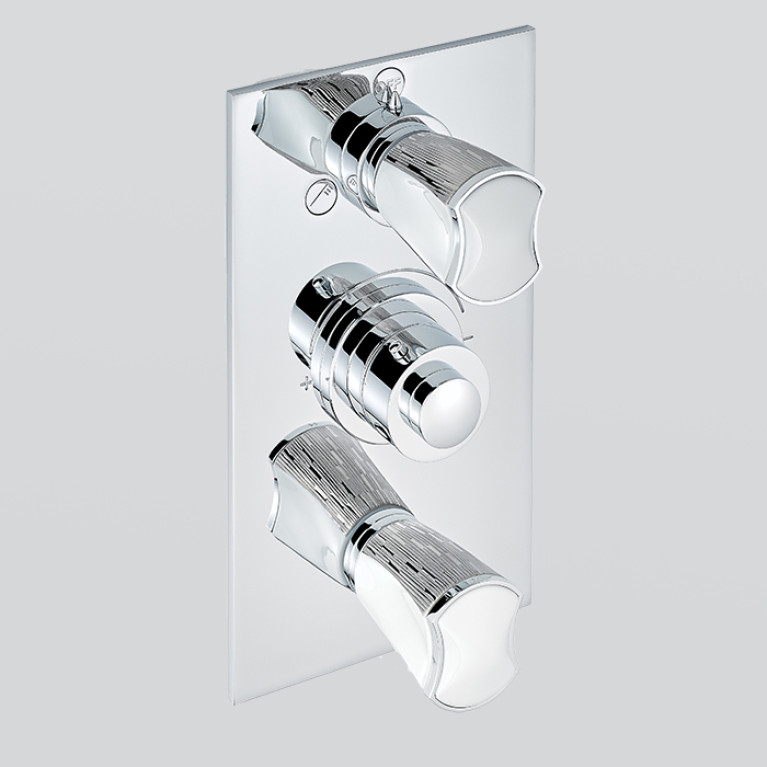 THG PORCELAIN BLANCHE DECOR PLATINE Смеситель для душа встраиваемый, термостатический, с запорным вент и переключ на 2 потока, внешн часть, цвет хром