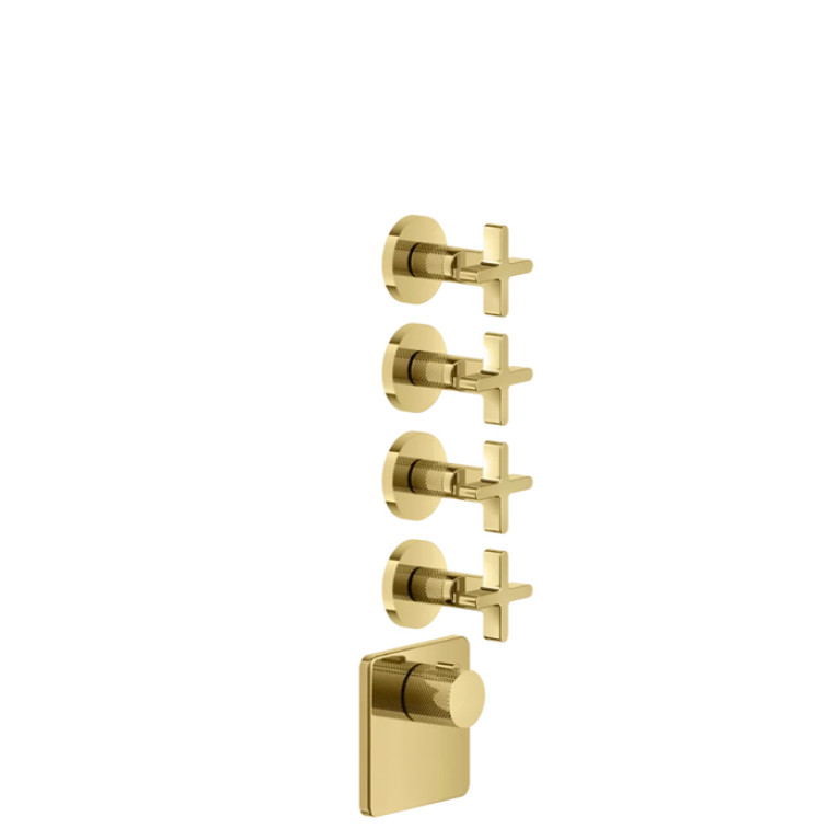 GESSI INCISO Встраиваемый термостатический смеситель на 4 источника, резьба 3/4 (внешние части), цвет: золото