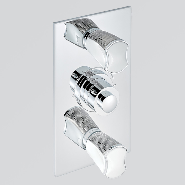 THG PORCELAIN BLANCHE DECOR PLATINE Смеситель для душа встраиваемый, термостатический, с 2 запорными вентилями, внешняя часть, цвет хром
