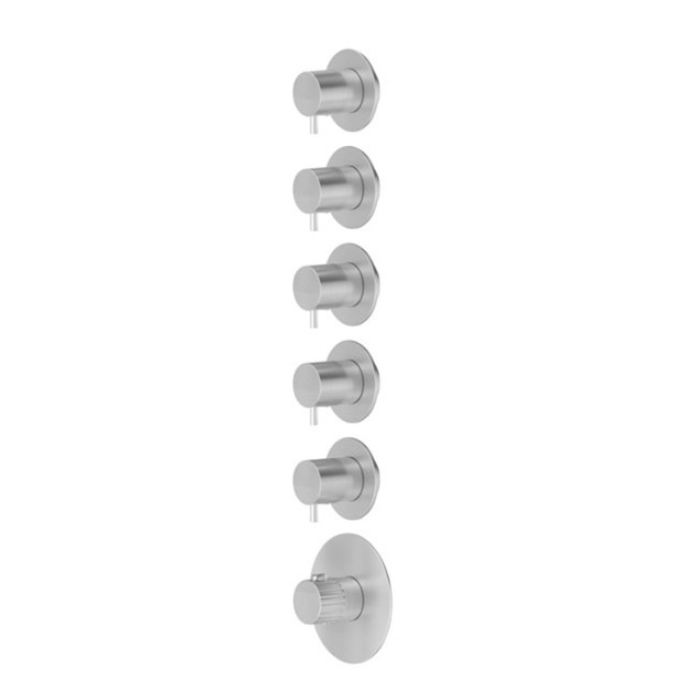 Newform Steel Line внешняя часть термостатического смесителя на 5 потоков с ручками из нержавеющей стали, цвет: stainless steel