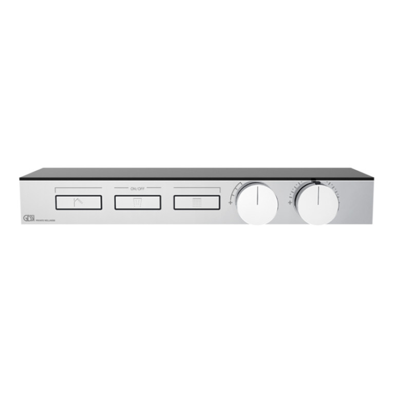 Gessi Hi-Fi Термостат для душа, с вкл. до 3 источников одновременно (внешняя часть), с полкой из черного мат. стекла, цвет: хром
