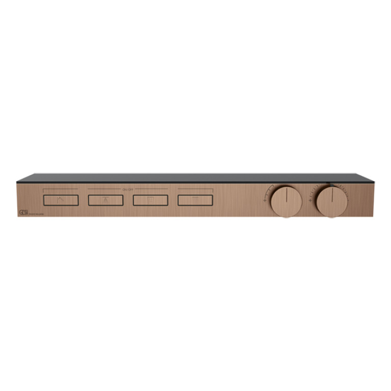 Gessi Hi-Fi Термостат для душа, с вкл. до 4 источников одновременно (внешняя часть), с полкой из черного мат. стекла, цвет: Copper Brushed PVD