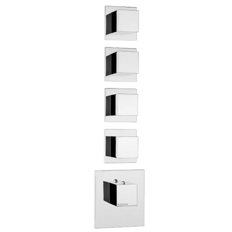 Bossini Cube Термостат для душа, встраиваемый (внешняя часть), с девиаторм/3 запорных вентиля на 5 выходов, уст-ка верт/гор., цвет: хром