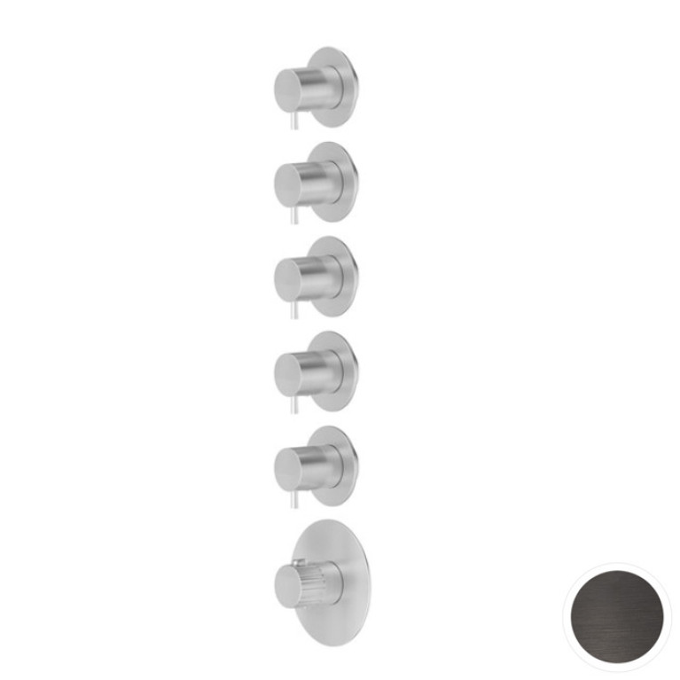 Newform Steel Line внешняя часть термостатического смесителя на 5 потоков с ручками из нержавеющей стали, цвет pvd brushed gun metal