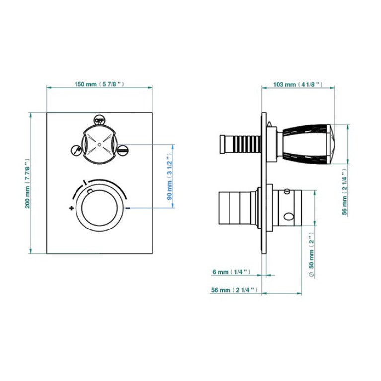 THG PORCELAIN BLANCHE DECOR PLATINE Смеситель для душа встраиваемый, термостатический, с переключателем на 2 потока, внешняя часть, цвет хром