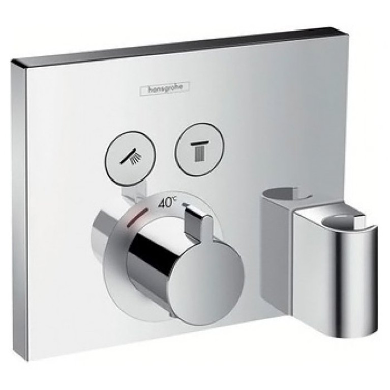 HG ShowerSelect Встраиваемый термостат для душа, 2 источника с кнопками вкл/выкл.,держ для душа (внешняя часть), цвет: хром