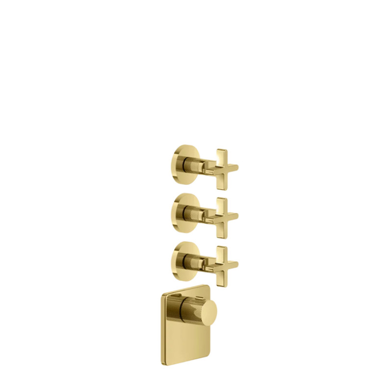 GESSI INCISO Встраиваемый термостатический смеситель на 3 источника, резьба 3/4 (внешние части), цвет: золото