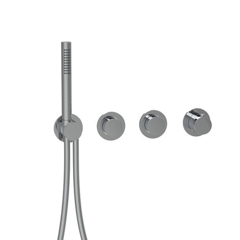 Almar Modular PUSH Внешняя часть термостатического смесителя на 2 потребителя с модулем ручного душа, цвет оружейный металл брашированный PVD
