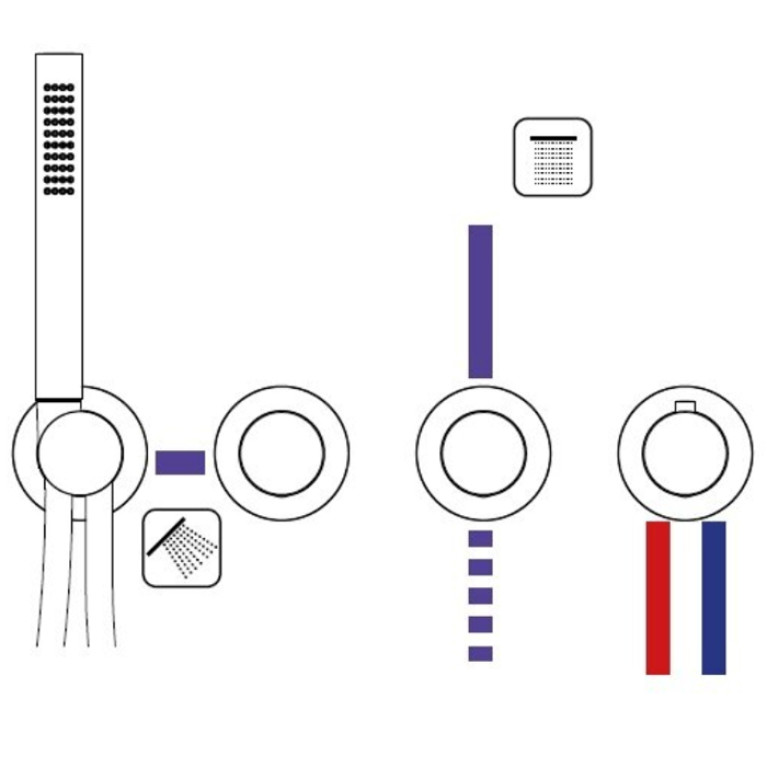 Almar Modular PUSH Внешняя часть термостатического смесителя на 2 потребителя с модулем ручного душа, цвет хром