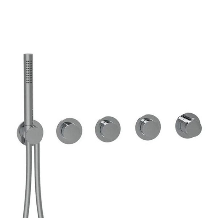 Almar Modular PUSH Внешняя часть термостатического смесителя на 3 потребителя с модулем ручного душа, цвет оружейный металл брашированный PVD