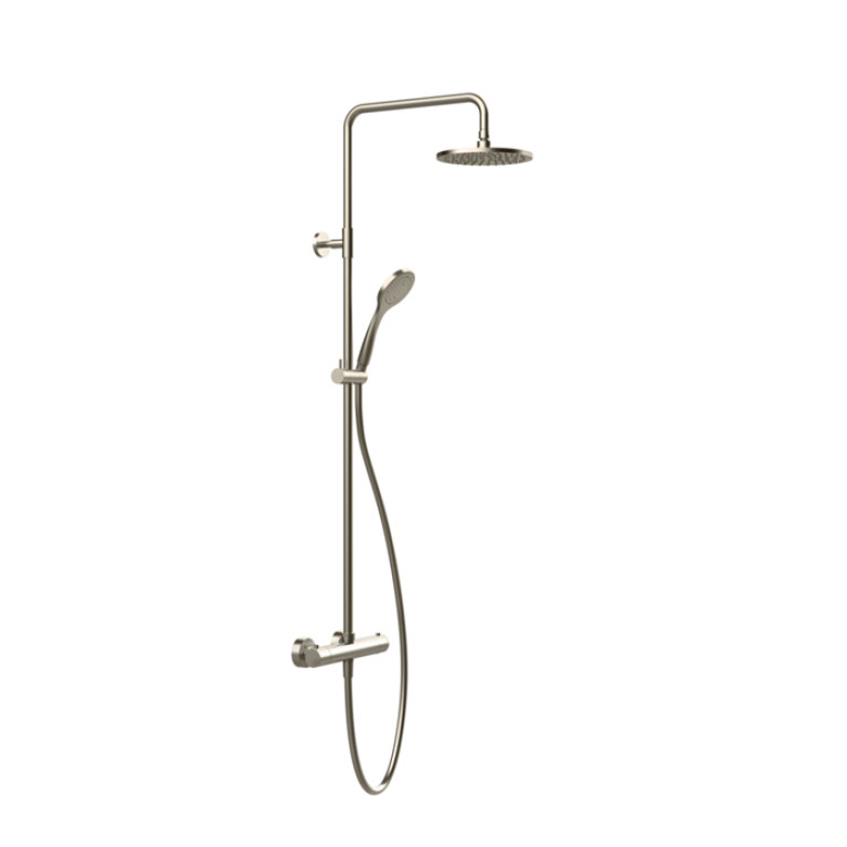 Gessi Emporio shower Настенный смеситель-термостат, душевая головка, переключатель, штанга, шланг, душ 200мм, цвет: Finox Brushed Nickel