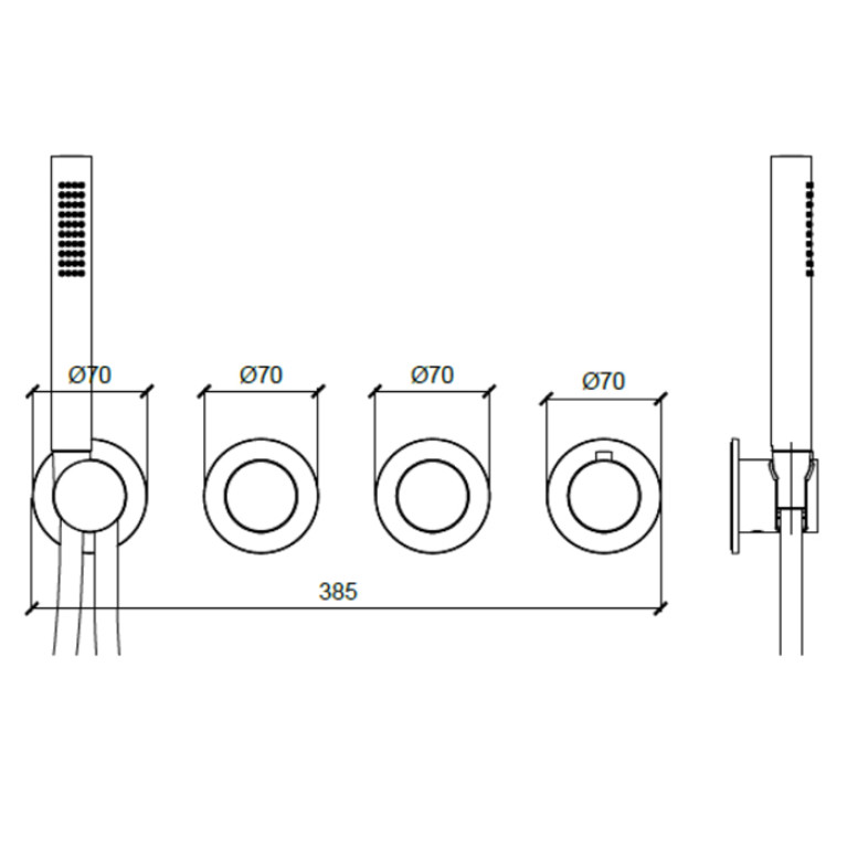 Almar Modular PUSH Внешняя часть термостатического смесителя на 2 потребителя с модулем ручного душа, цвет хром