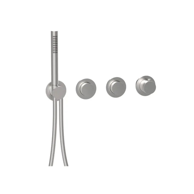 Almar Modular PUSH Внешняя часть термостатического смесителя на 2 потребителя с модулем ручного душа, цвет нержавеющая сталь брашированная AISI 316