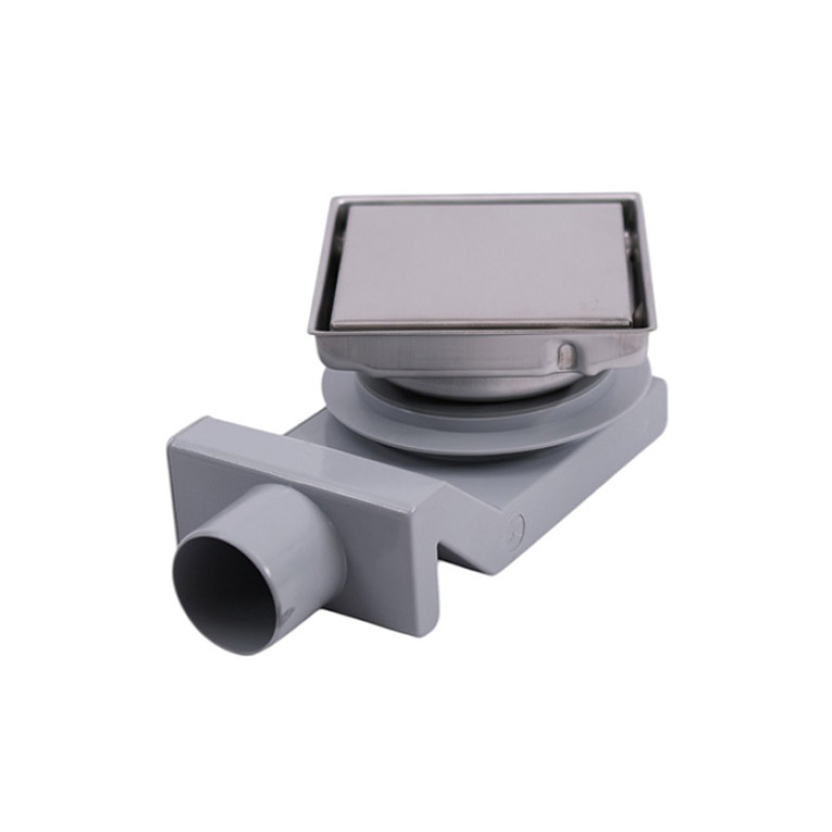 Plumberia  Трап душевой PS HOLDER&nbsp;13x13 2устор. накладка из нерж.стали, комбинир.затвор с горизонт. Выпуском Ду 50мм,40л/мин, браш.нерж.сталь