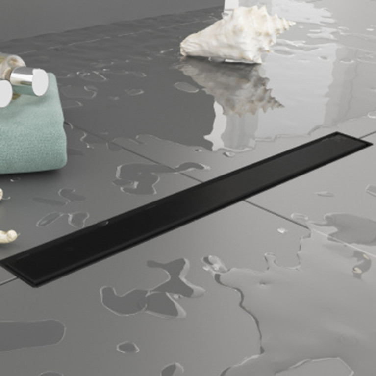 Plumberia Selection Трап душевой PS LINEAR 6x80 2устор. накладка из нерж.стали, комбинир.затвор с горизонт. Выпуском Ду 50мм,40л/мин, черн.матов.