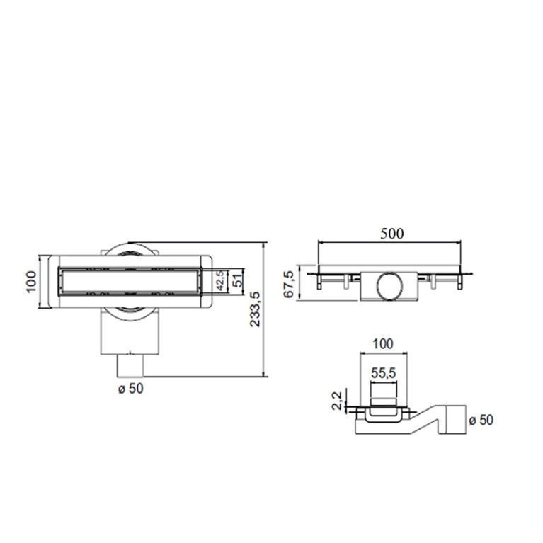 Plumberia Selection Трап душевой PS MODULAR 4x50 2устор. накладка из нерж.стали, основа из пластика 50мм,40л/мин, браш.нерж.сталь
