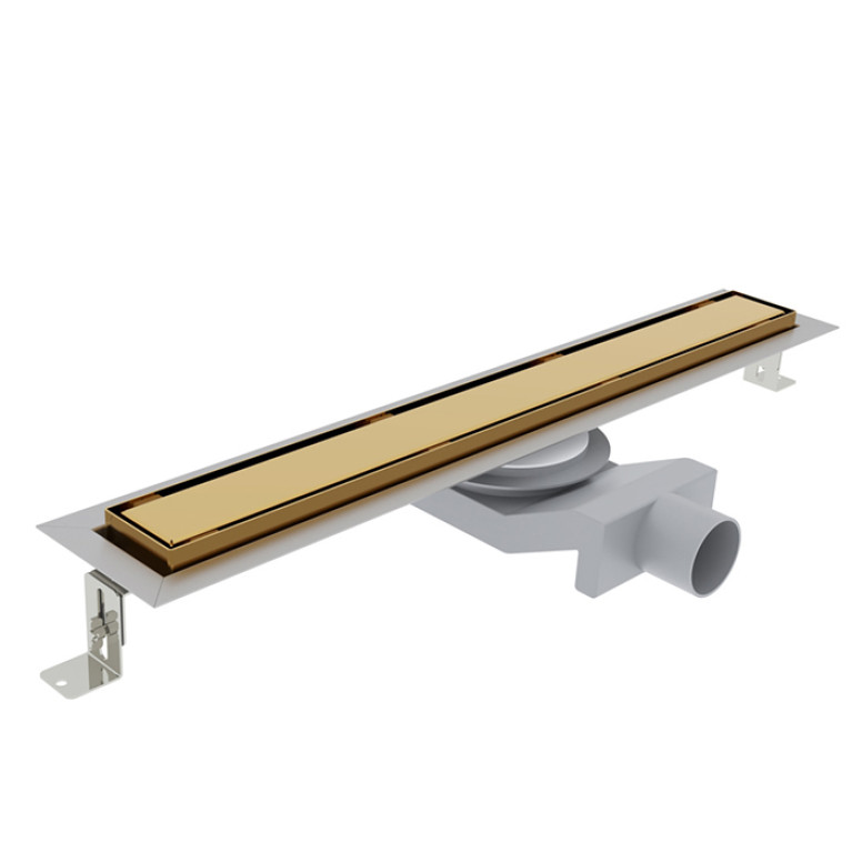 Plumberia Selection Трап душевой PS IN-TILE 6x80 2устор. накладка из нерж.стали, комбинир.затвор с горизонт. Выпуском Ду 50мм,40л/мин, золото 24К
