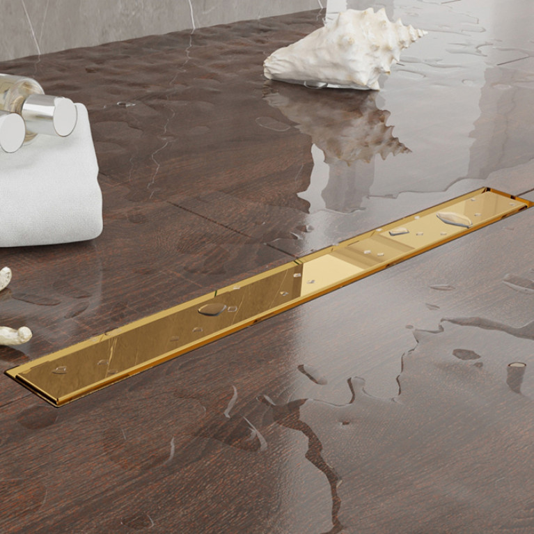 Plumberia Selection Трап душевой PS LINEAR 6x70 2устор. накладка из нерж.стали, комбинир.затвор с горизонт. Выпуском Ду 50мм,40л/мин, золото 24К