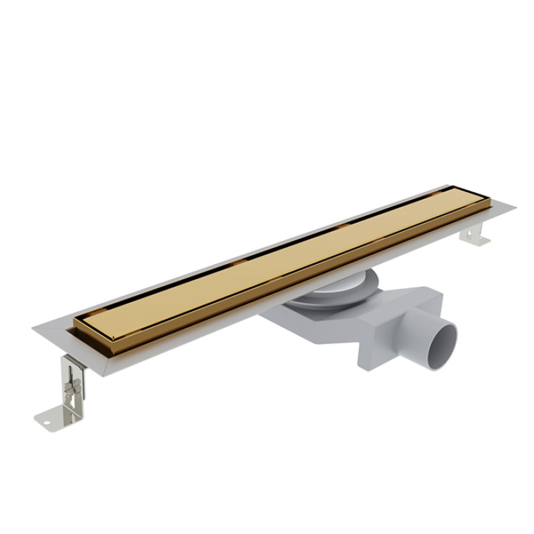 Plumberia Selection Трап душевой PS IN-TILE 6x90 2устор. накладка из нерж.стали, комбинир.затвор с горизонт. Выпуском Ду 50мм,40л/мин, золото 24К