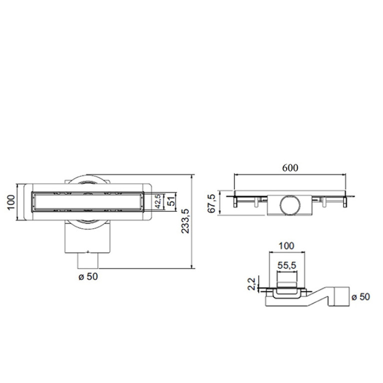 Plumberia Selection Трап душевой PS MODULAR 4x60 2устор. накладка из нерж.стали, основа из пластика 50мм,40л/мин, черн.матов.