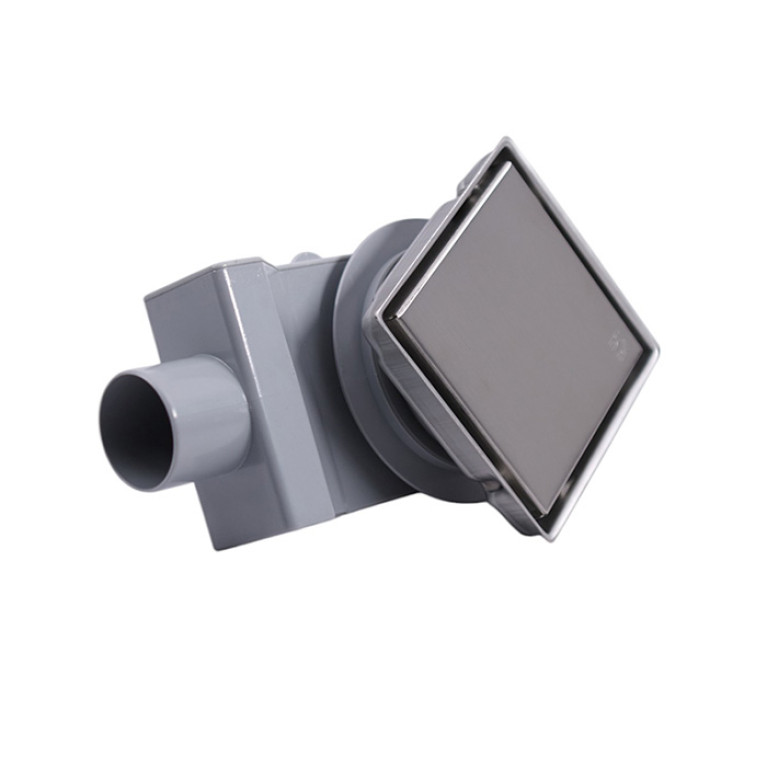 Plumberia  Трап душевой PS HOLDER&nbsp;13x13 2устор. накладка из нерж.стали, комбинир.затвор с горизонт. Выпуском Ду 50мм,40л/мин, браш.нерж.сталь