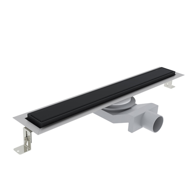 Plumberia Selection Трап душевой PS IN-TILE 6x60 2устор. накладка из нерж.стали, комбинир.затвор с горизонт. Выпуском Ду 50мм,40л/мин, черн.матов.