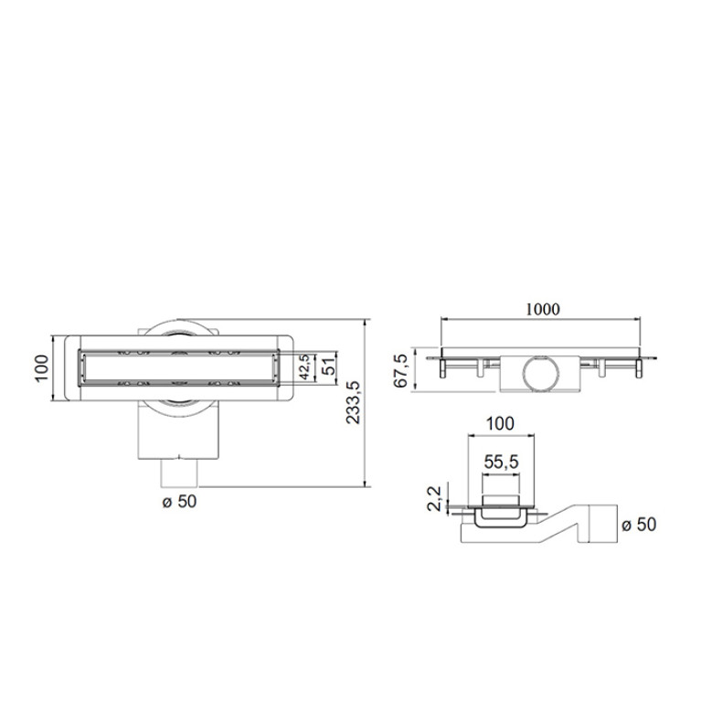 Plumberia Selection Трап душевой PS MODULAR 4x100 2устор. накладка из нерж.стали, основа из пластика 50мм,40л/мин, черн.матов.