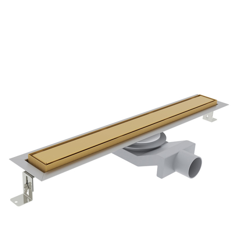 Plumberia Selection Трап душевой PS IN-TILE 6x100 2устор. накладка из нерж.стали, комбинир.затвор с горизонт. Выпуском Ду 50мм,40л/мин, золото браш.