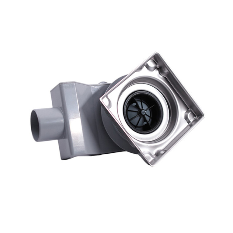 Plumberia  Трап душевой PS HOLDER&nbsp;13x13 2устор. накладка из нерж.стали, комбинир.затвор с горизонт. Выпуском Ду 50мм,40л/мин, браш.нерж.сталь