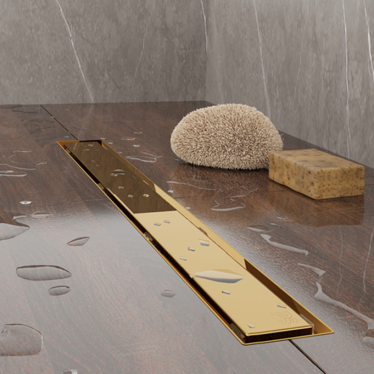 Plumberia Selection Трап душевой PS MODULAR 4x70 2устор. накладка из нерж.стали, основа из пластика 50мм,40л/мин, золото 24К