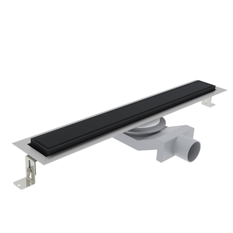 Plumberia Selection Трап душевой PS IN-TILE 6x100 2устор. накладка из нерж.стали, комбинир.затвор с горизонт. Выпуском Ду 50мм,40л/мин, черн.матов.