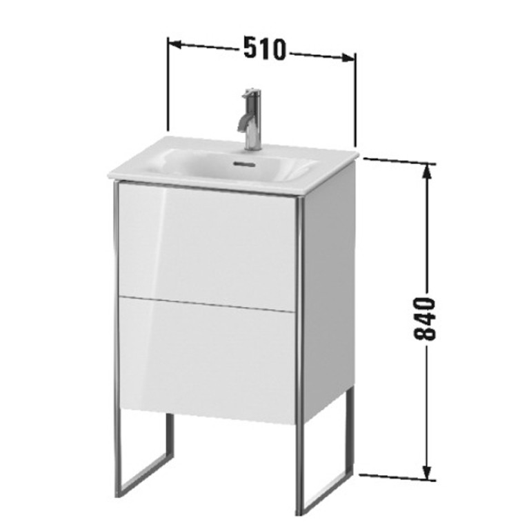 Duravit XSquare Тумба напольная под раковину # 234453, 2 яшика, встроенные ножки с регулировкой по высоте, 592x510x418мм, цвет White High Gloss