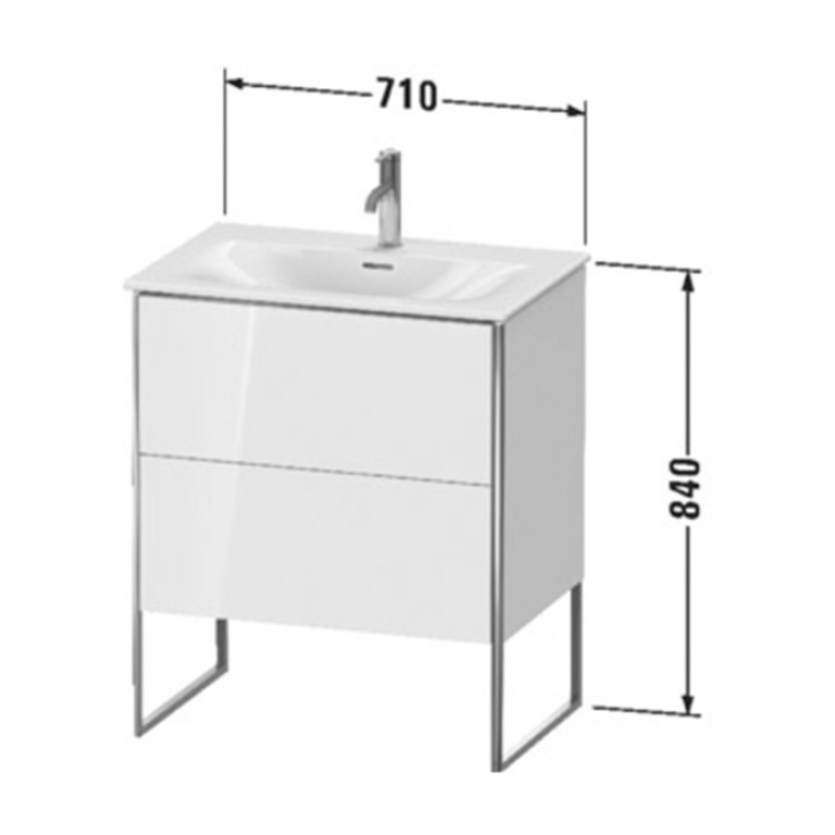 Duravit XSquare Тумба напольная под раковину # 234473, 2 яшика, встроенные ножки с регулировкой по высоте, 592x710x478мм, цвет Black High Gloss