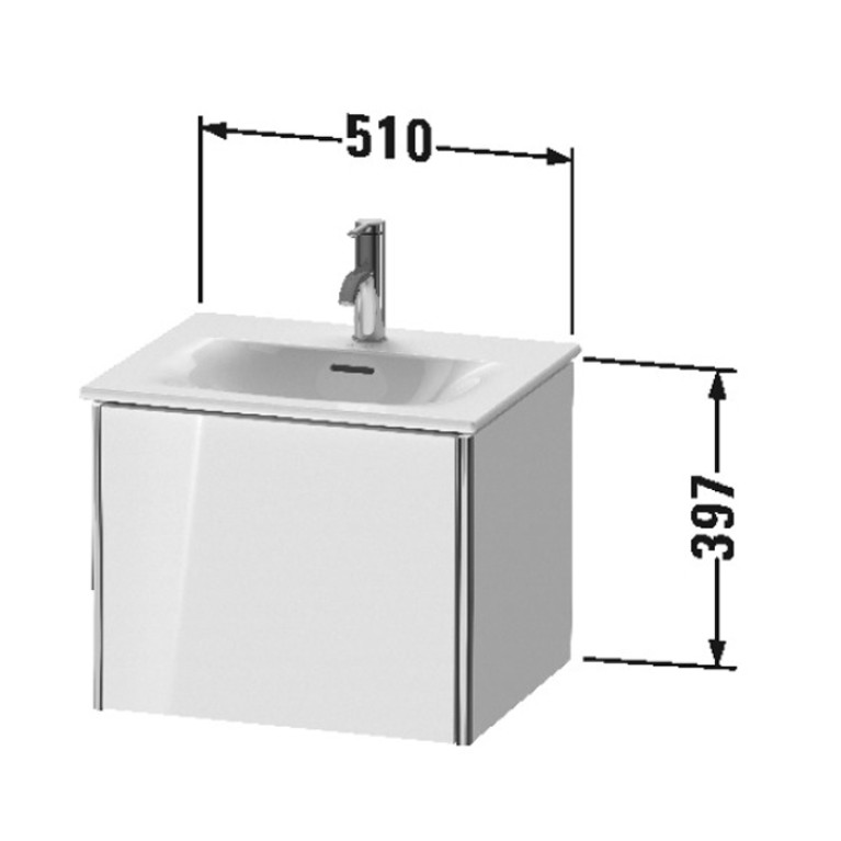 Duravit XSquare Тумба подвесная под раковину # 234453, 1 выдвижное отделение, 397x510x418мм, цвет White High Gloss