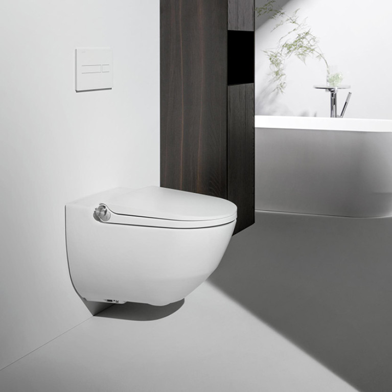 Laufen Cleanet Riva Унитаз-биде подвесн 600х395х405мм, безободк с пультом д/у, с сиденьем, c покрытием LCC , цвет белый глянец/хром