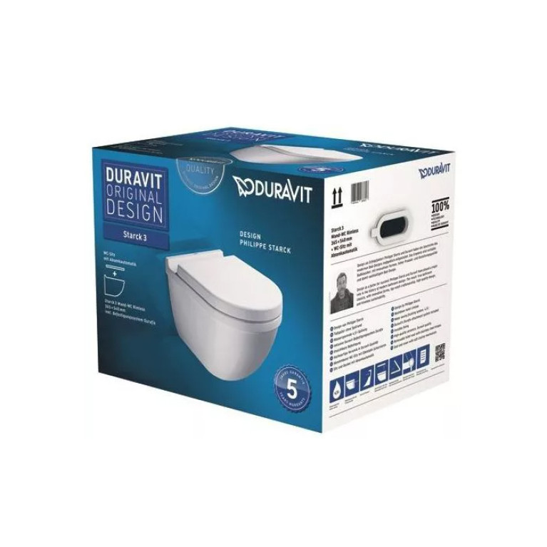 Duravit Starck 3 Комплект: подвесной унитаз 360х540 мм 222509+ сиденье с мягким закрыванием 006389