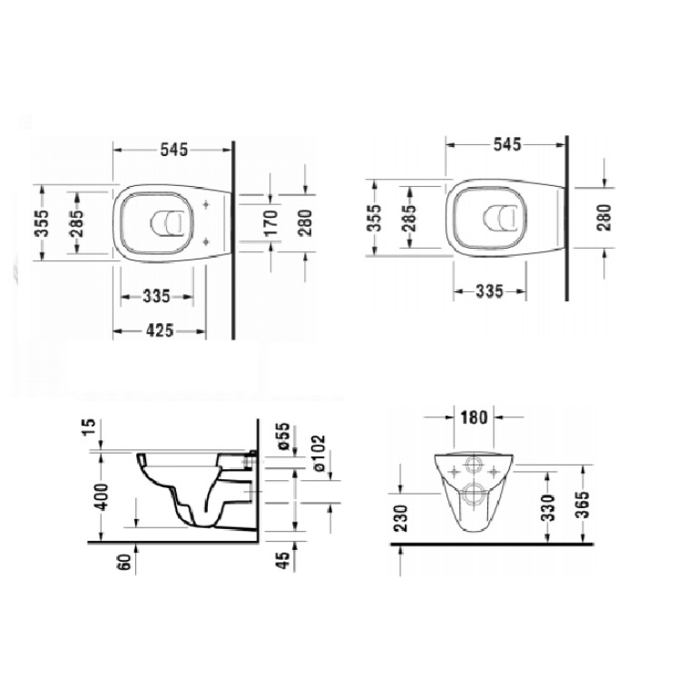 Duravit D-Code Унитаз подвесной 257009, 545х355 мм, безободковый, с сиденьем 006739 микролифт, цвет: белый (СПЕЦЦЕНА с нашего склада)