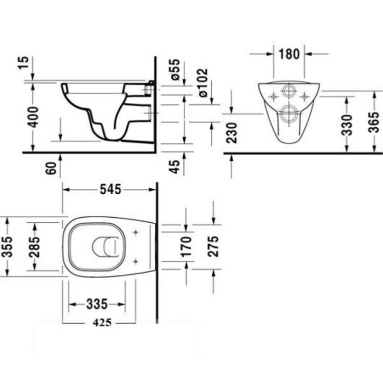 Duravit D-Code Комплект: подвесной унитаз 253509 355х545 мм.+ сиденье с автоматическим закрыванием 006739 (Спец.цена из наличия)