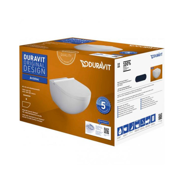Duravit Architec Унитаз подвесной 257209, 575х365 мм, безободковый, с сиденьем 006969 микролифт, цвет: белый (СПЕЦЦЕНА с нашего склада)
