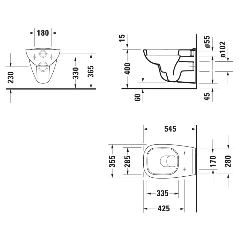 Duravit D-Code Комплект: подвесной унитаз 253509 355х545 мм.+ сиденье без микролифта 006731 (Спец.цена из наличия)