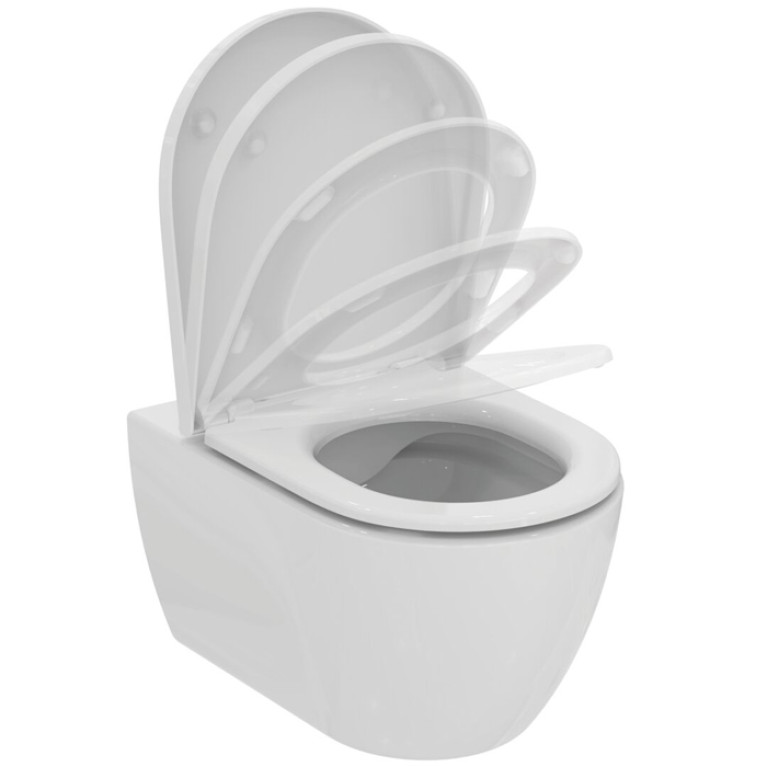 Ideal Standard Ellise Унитаз подвесной 545х365 мм безободковый  с сиденьем и крышкой SoftClose, со скрытым крепежом цвет: белый глянец