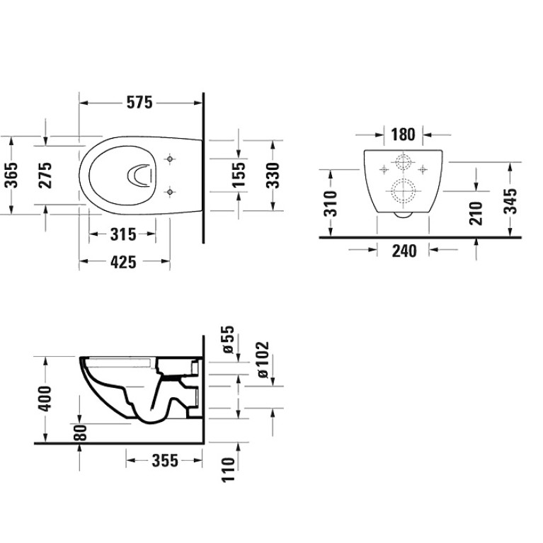 Duravit Architec Унитаз подвесной 257209, 575х365 мм, безободковый, с сиденьем 006969 микролифт, цвет: белый (СПЕЦЦЕНА с нашего склада)